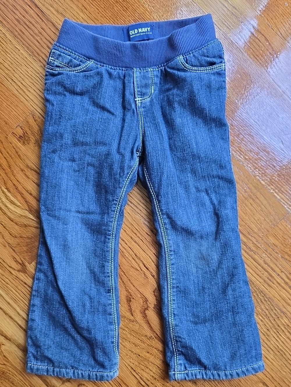 Old Navy Blue Rib Waist Wide-Leg Fleece Lined Kids Jeans